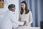 Stethoscope, pregnant woman and doctor in hospital consultant, gynecology services and listening for baby. Mother stomach, abdomen and pregnancy with medical gynecologist or people for clinic support