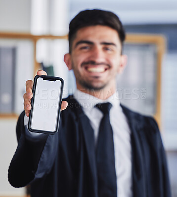 Buy stock photo Hand of businessman, phone screen and portrait of communication, networking or contact us on social media mockup. Mobile app, ui and man with trading, banking or business website on cellphone