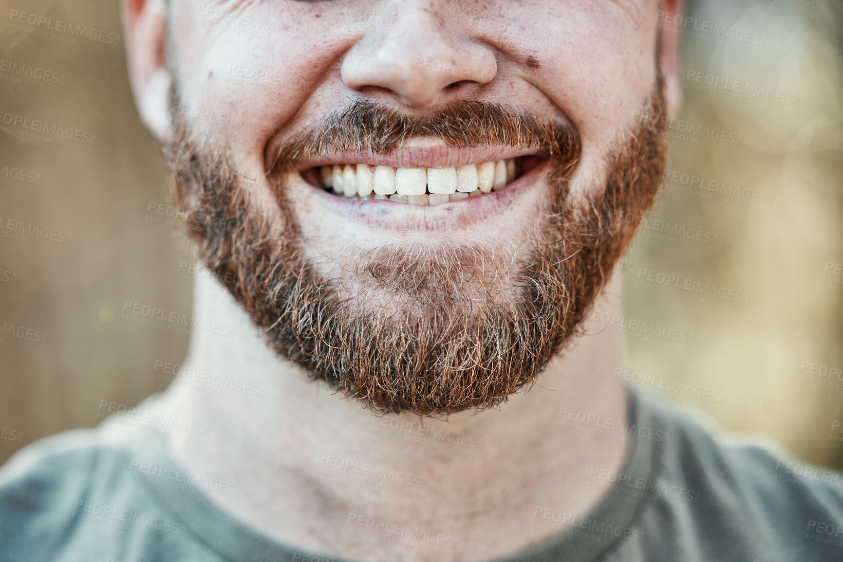 Buy stock photo Man, smile and mouth in closeup for dental care for whitening or dentist treatment for tooth wellness. Happy face, teeth with positive expression for cleaning result or cosmetic veneers for hygiene.
