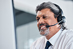Call center, computer and happy man or consultant speaking, business sales or e commerce advice. Online agency, financial advisor or manager person for virtual communication and contact us on desktop