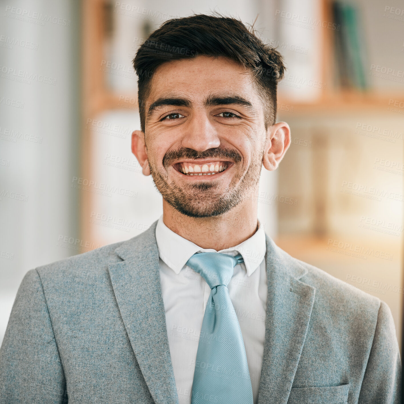 Buy stock photo Portrait of businessman, pride and smile in modern office with confidence, opportunity and happiness for startup entrepreneur. Work, business and face of happy man in professional workplace in Canada