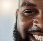 Black man, face and portrait smile with teeth for dental care or hygiene against a studio background. Closeup of happy African male person in tooth whitening, oral or gum and mouth cleaning on mockup