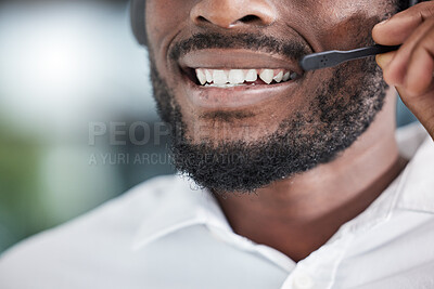 Buy stock photo Mouth, man consulting for telemarketing in call center, customer service and advisory help of CRM questions. Closeup face of salesman, microphone and communication for telecom support, FAQ or contact