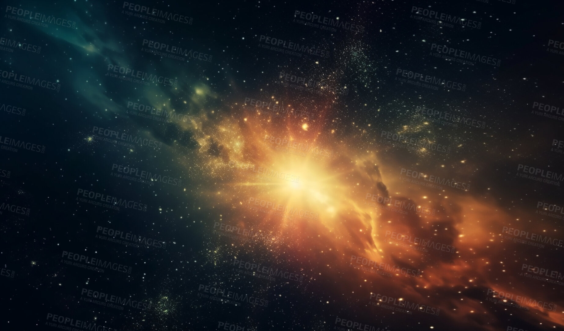 Buy stock photo Universe, cosmos and dust cloud in dark sky of astrology, solar system and galaxy supernova for science research. Ai generated, color and space flare with nebula, explosion and cosmic gas background
