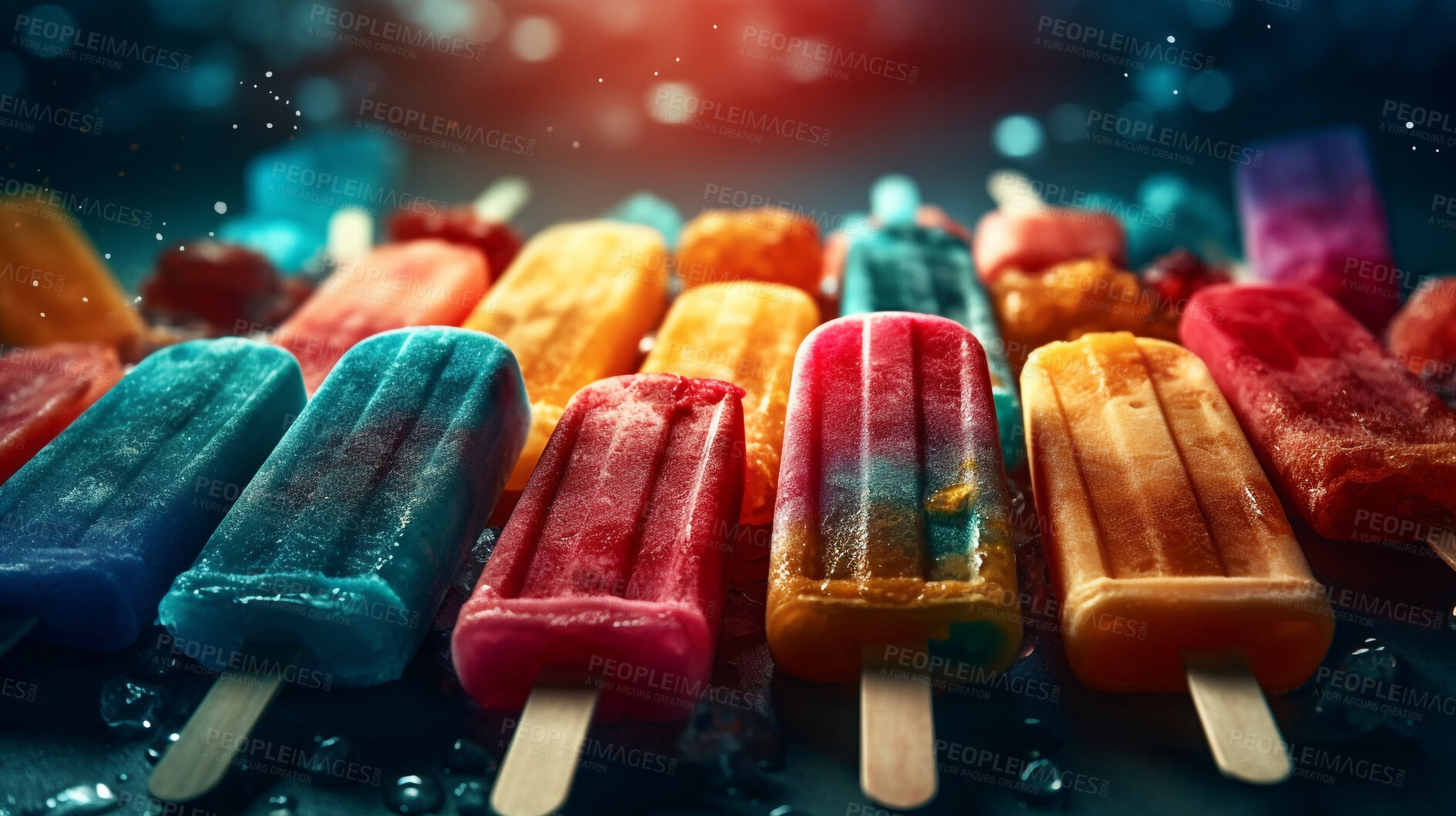 Buy stock photo Food, dessert and nutrition with popsicle on background for fruits, wellness and diet. Ai generated, gelato and snack with confectionery sorbet on flat lay for eating, health and summer