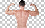 Fitness, health or man flexing muscle after exercise, training o