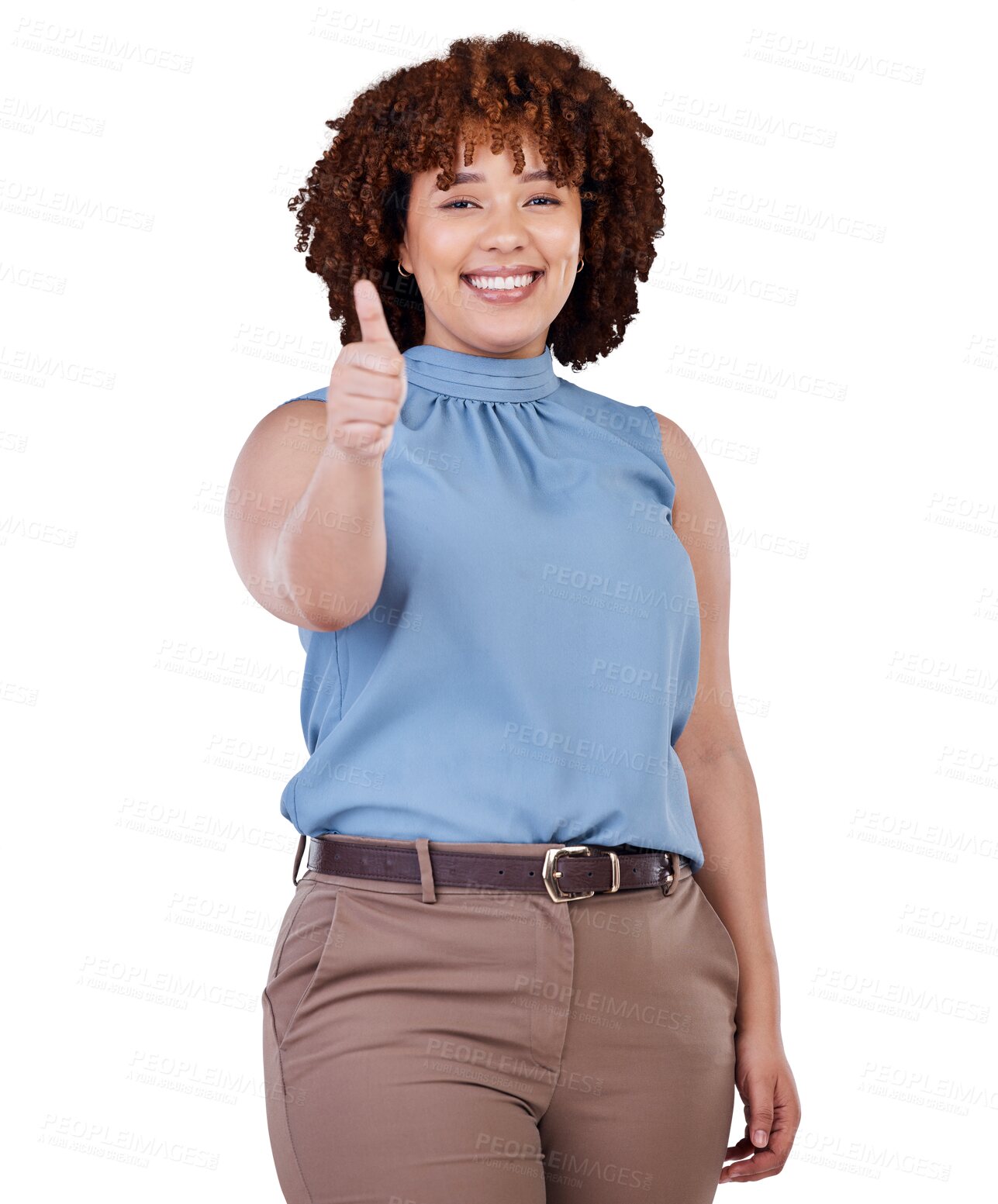 Buy stock photo Thumbs up, portrait and business woman isolated on transparent, png background with success, winning and like. Winner, african person or model yes, thank you and good job or subscribe emoji and hand