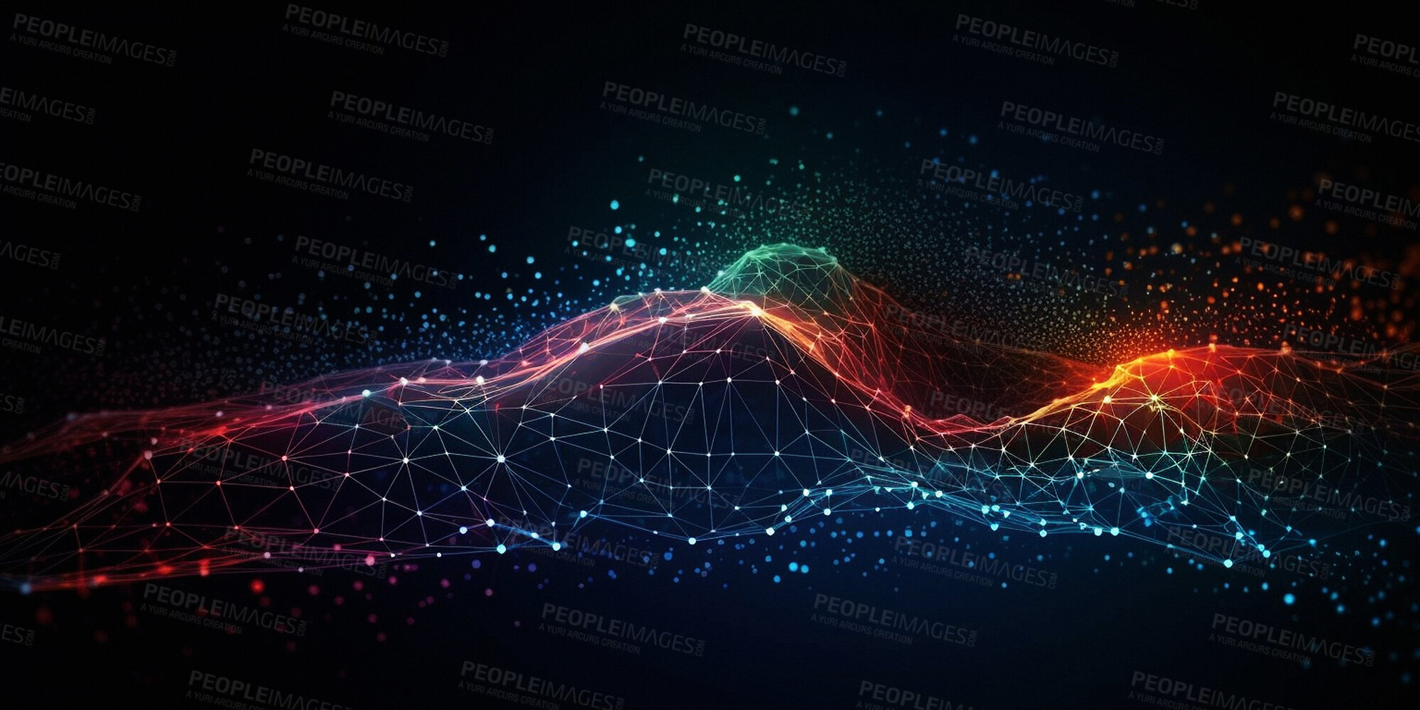 Buy stock photo Dynamic, waves or communication rainbow pattern on background, frequency and ai generation abstract