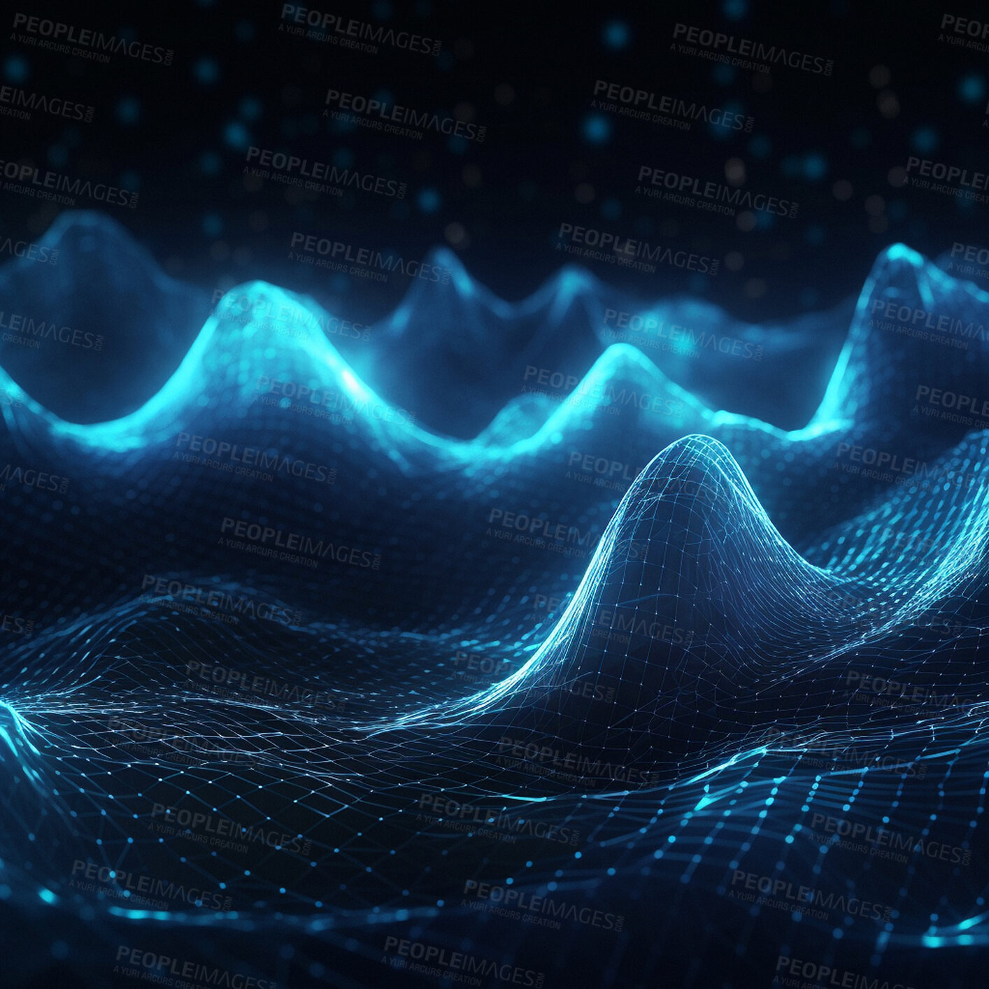 Buy stock photo Blue, waves and communication pattern on background for dynamic frequency and ai generation abstract