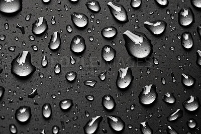 Rain, water drops and macro of clean liquid for ai generated sustainability on dark background