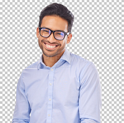 Buy stock photo Portrait, smile and asian man with glasses for optometry on transparent, isolated and png background. Happy, face and male person with spectacles for vision, eyesight or prescription frame eye care