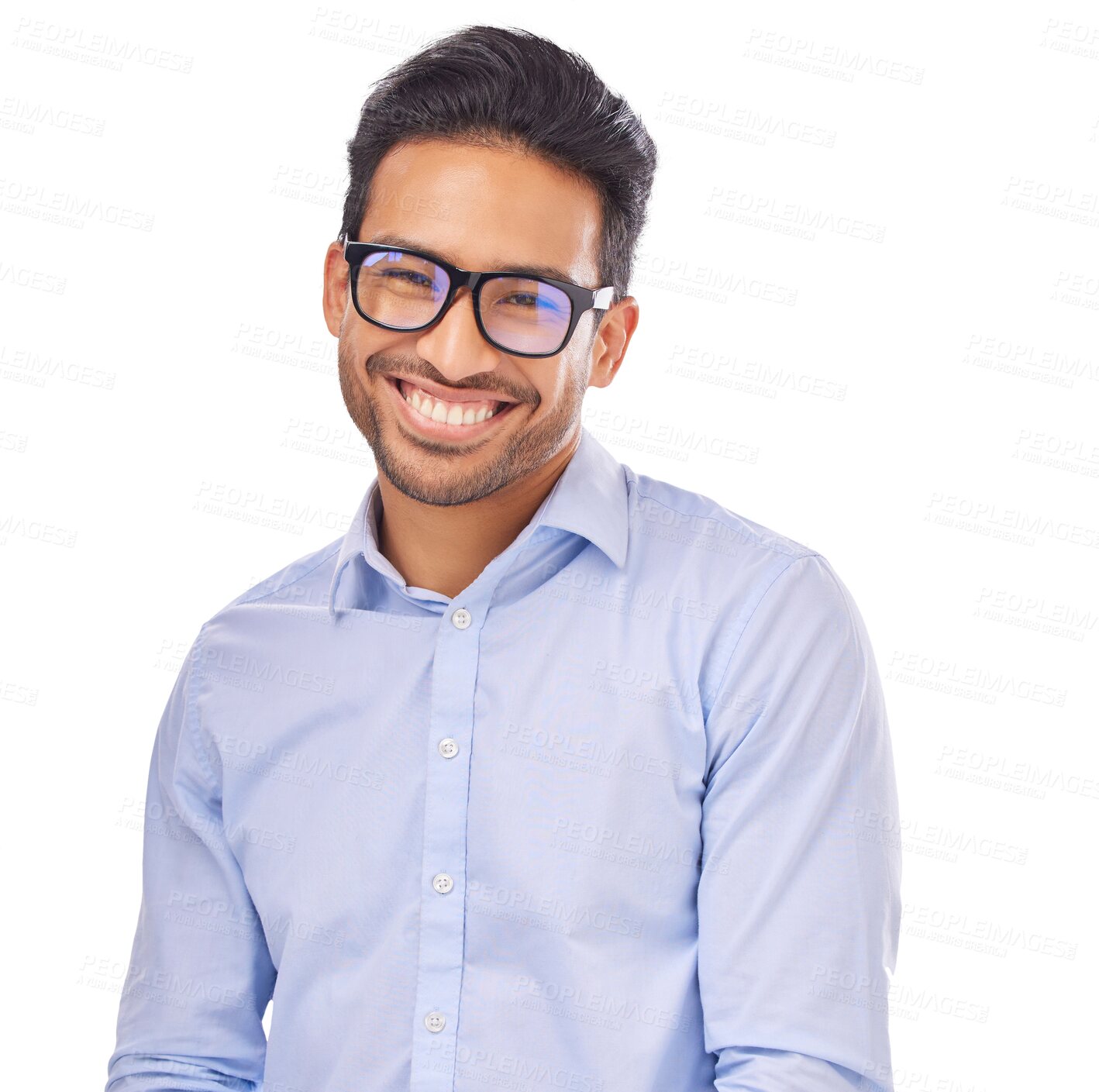 Buy stock photo Portrait, smile and asian man with glasses for optometry on transparent, isolated and png background. Happy, face and male person with spectacles for vision, eyesight or prescription frame eye care