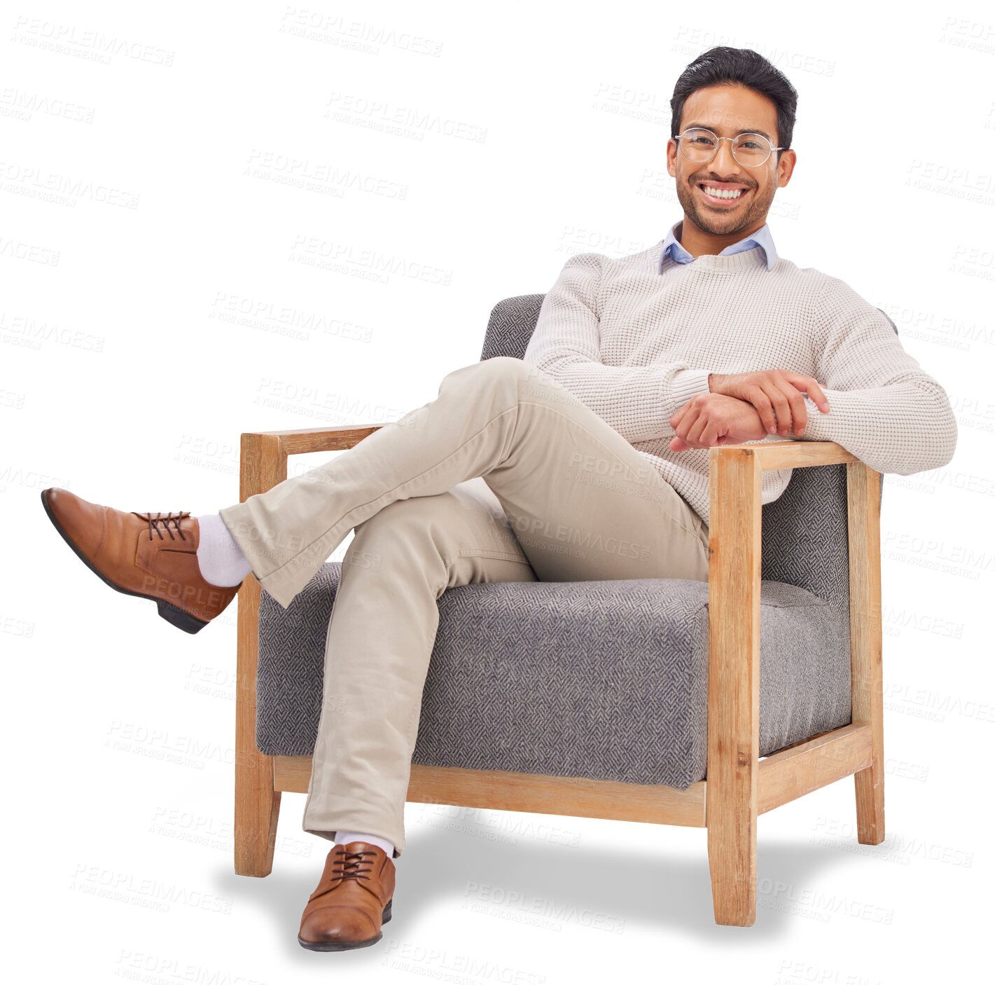 Buy stock photo Relax, portrait or man with a smile, entrepreneur or happy guy isolated on a transparent background. Gentleman, interview or professional or proud male employee or business owner with a career or png