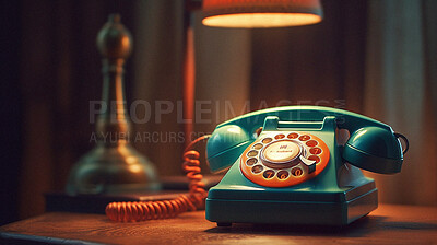 Retro telephone on home table for communication. Ai generated of vintage phone in old house office