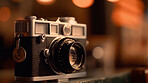 Retro camera for photography, shooting or creativity. Ai generated of vintage hobby for photographer