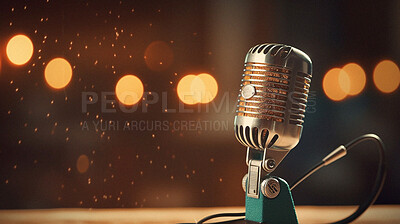 Retro microphone for music, podcast or press. Ai generated of vintage voice mic for radio broadcast