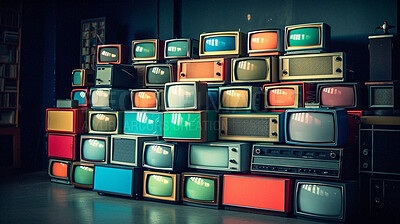 Retro TV screen for old entertainment show. Different color of Ai generated vintage television