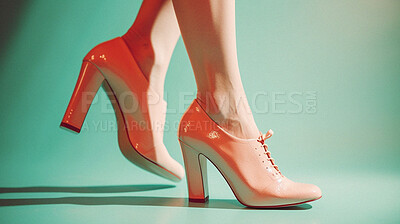 Retro fashion, high heels and legs of woman. Ai generated vintage shoes of elegant person in studio