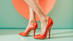 Retro fashion, high heels and legs of woman. Ai generated vintage shoes of elegant person in studio