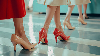 Pics of Retro fashion, high heels and legs of woman. Ai generated vintage shoes of elegant people in a diner, stock photo, images and stock photography PeopleImages.com. Picture 2868126