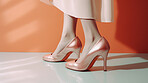 Retro fashion, high heels and legs of woman. Ai generated vintage shoes of elegant person in studio