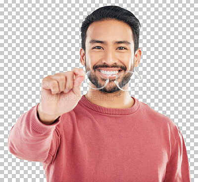 Buy stock photo Glasses, happy man and portrait with vision, eye care and happiness isolated against a transparent background. Face, male person and model with eyewear, frame check and png with lens prescription