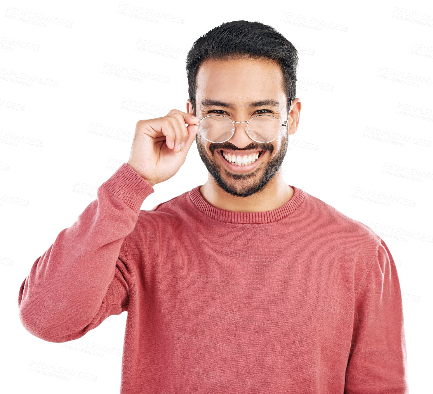 Buy stock photo Portrait, smile and asian man with glasses or happy in png or isolated and transparent background. Fashion, nerd and happy with guy or casual with style or happiness with eyewear is positive.