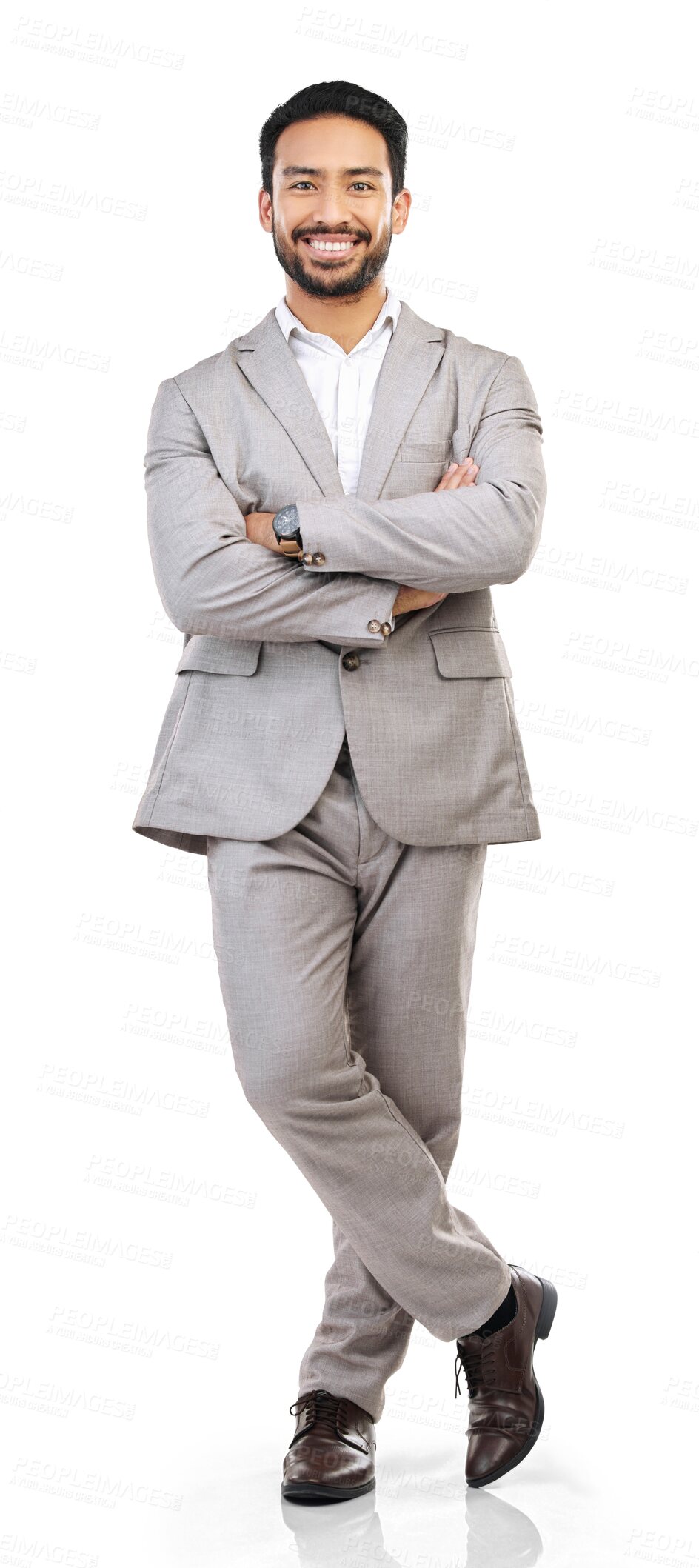 Buy stock photo Portrait, lawyer and business man with arms crossed isolated on a transparent png background. Asian attorney, smile or confident professional, employee or worker from Singapore with success in career