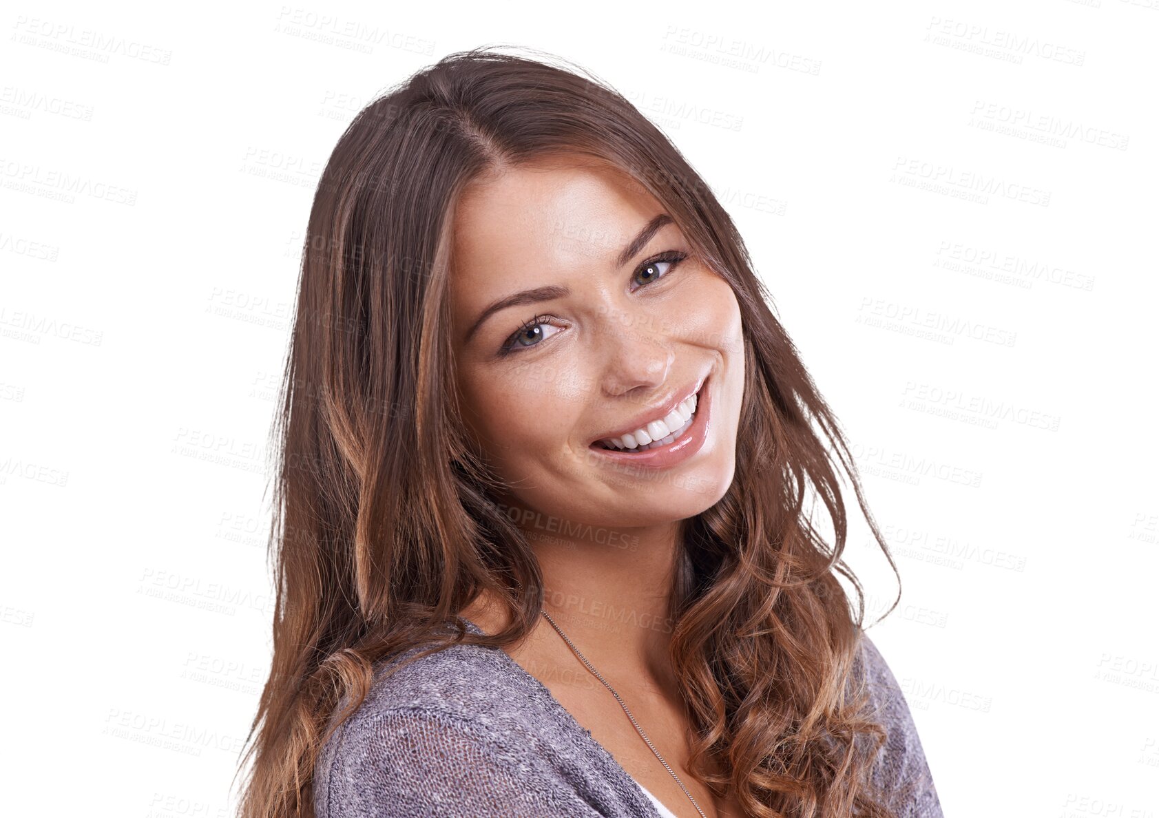 Buy stock photo Happy, portrait and girl with natural beauty, confidence or college student on isolated, transparent or png background. Smile, face and woman with skincare, cosmetics or makeup in dermatology salon