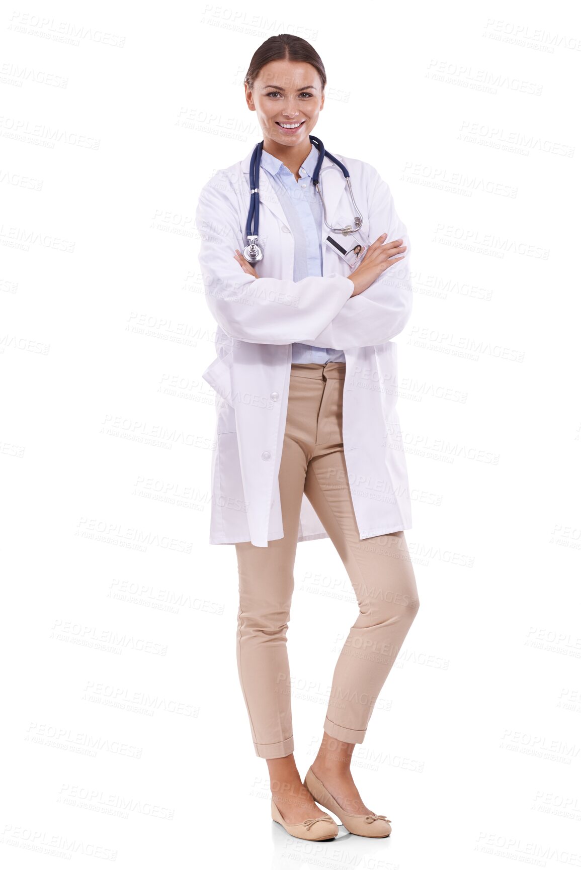 Buy stock photo Doctor, woman with arms crossed and health, portrait and cardiology surgeon isolated on png transparent background. Medical professional, cardiovascular healthcare and female person in medicine