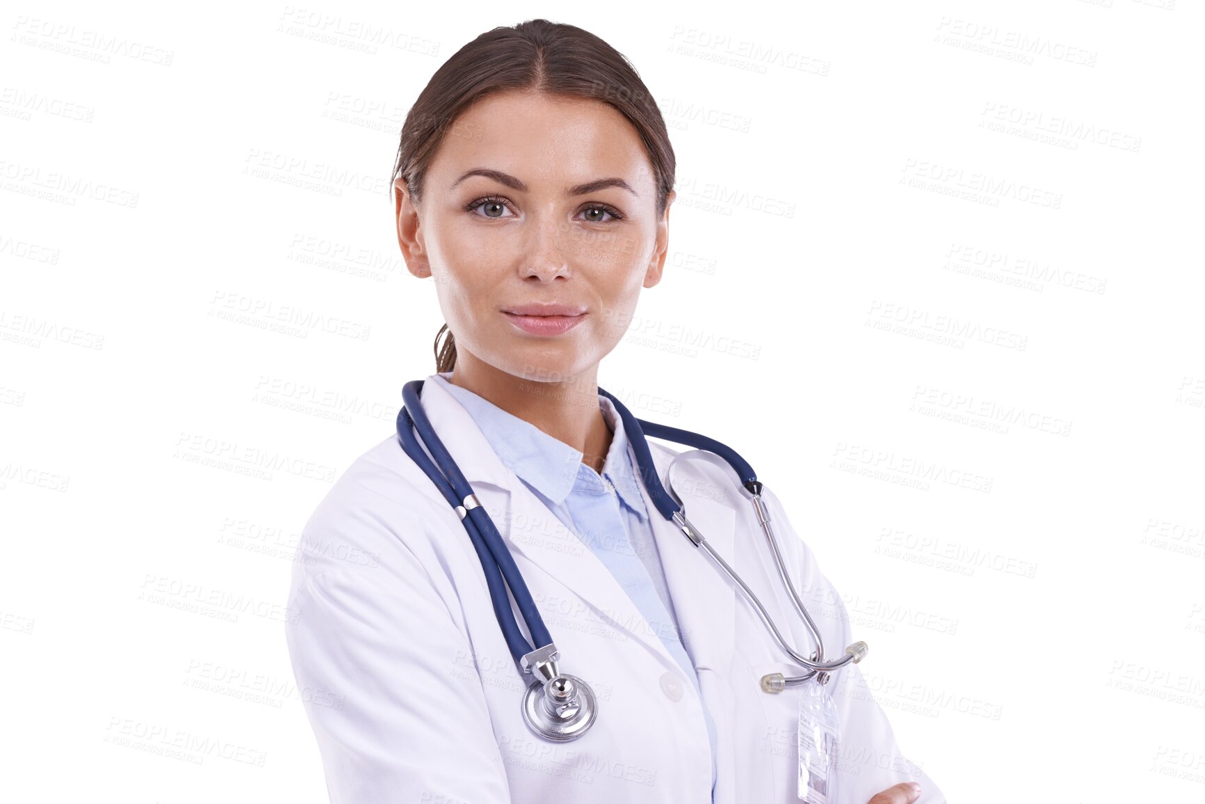 Buy stock photo Portrait, serious doctor and woman isolated on a transparent png background. Medical professional, surgeon and face of worker, employee and healthcare expert from Brazil in hospital for wellness.