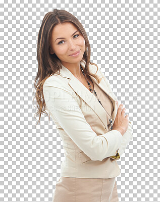 Buy stock photo Professional, crossed arms and portrait of business woman on png, isolated and transparent background. Corporate fashion, confidence and female person with positive mindset, success and career goals