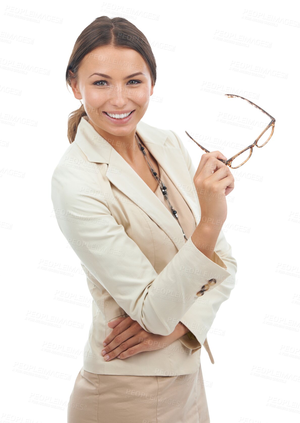 Buy stock photo Professional, glasses and portrait of business woman on png, isolated and transparent background. Corporate fashion, confidence and female person with positive mindset, success and career goals