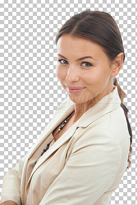 Buy stock photo Business, portrait and woman with smile and isolated on transparent png background, arms crossed and proud. Confident, corporate administration career and executive businesswoman in management job.