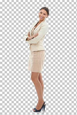 Buy stock photo Professional, arms crossed and portrait of business woman on png for manager, corporate or pride. Vision, empowerment and career with female employee isolated on transparent background for confidence