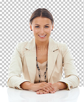 Buy stock photo Business woman, success and portrait with smile, professional mindset and lawyer with ambition on transparent png background. Confidence, empowerment and female employee, corporate and law career