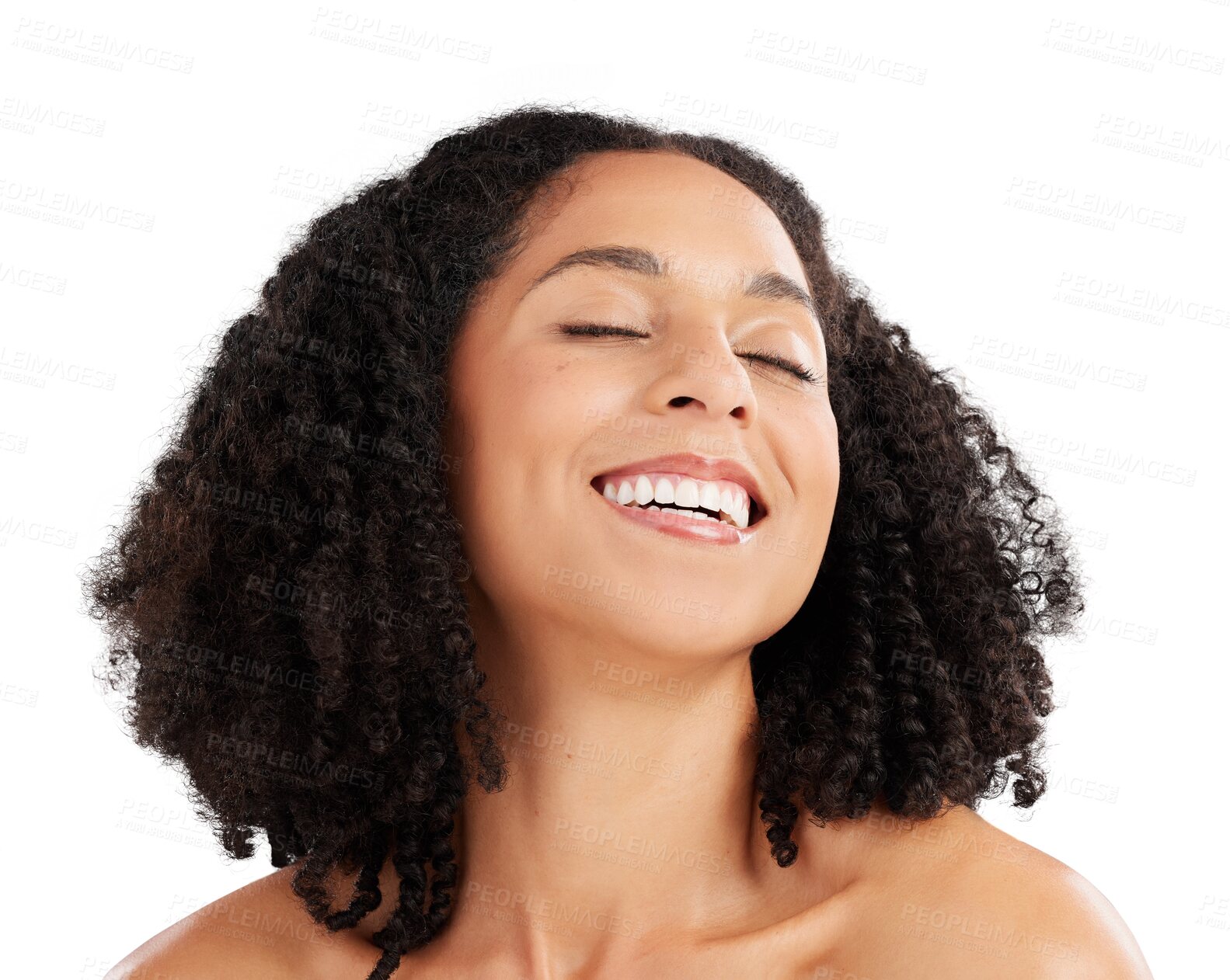 Buy stock photo Natural beauty, skincare and face of happy woman isolated on transparent png background for luxury facial cosmetics. Skin care, dermatology and model with smile, aesthetic glow and confident laugh.