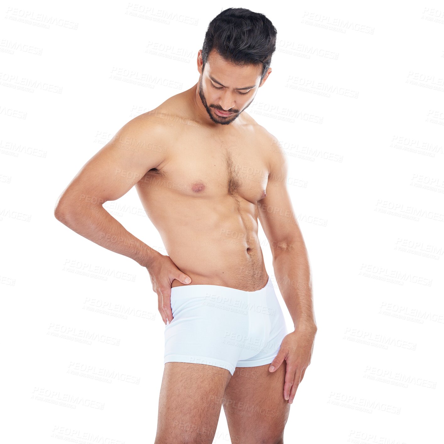 Buy stock photo Fitness, underwear and man with training, body and png with exercise isolated against a transparent background. Male person, bodybuilding or model with workout, wellness and healthy with muscle goals