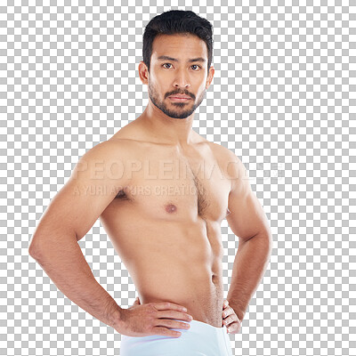 Buy stock photo Fitness, muscle and portrait of confident man in underwear isolated on a transparent png background. Face, bodybuilder and serious athlete, strong and exercise, workout or training for healthy abs.