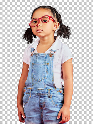 Portrait, glasses and unhappy with a black girl on a red backgro
