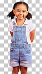 Child, little and portrait of girl in studio, happy and smile on