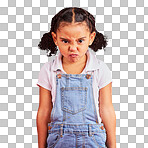 Child, portrait or angry face on isolated red background in auti