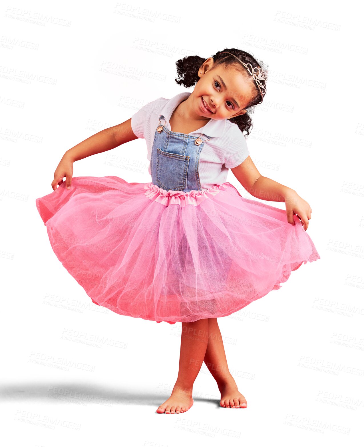 Buy stock photo Dance, child and girl in princess dress, fantasy and performance isolated on transparent png background. Happy youth or kid in ballet skirt, fairytale clothes and pink fashion or crown for dancing