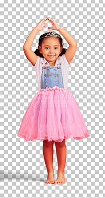 Ballerina dance, portrait and child in princess dress for fantas