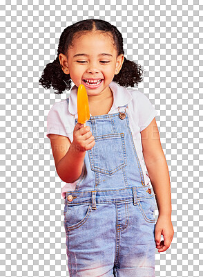 Kid, laughing and ice cream on isolated red background with fash