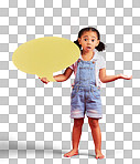 Confused, kid or portrait of speech bubble ideas, opinion or vot