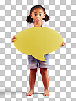 Shocked, child or portrait of speech bubble ideas, opinion or vo
