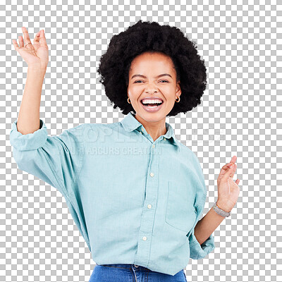 Buy stock photo Black woman, ok hands and portrait with peace, smile and cheerful girl isolated on a transparent background. Female person, zen and model with celebration, excited and happy with png, sign or perfect