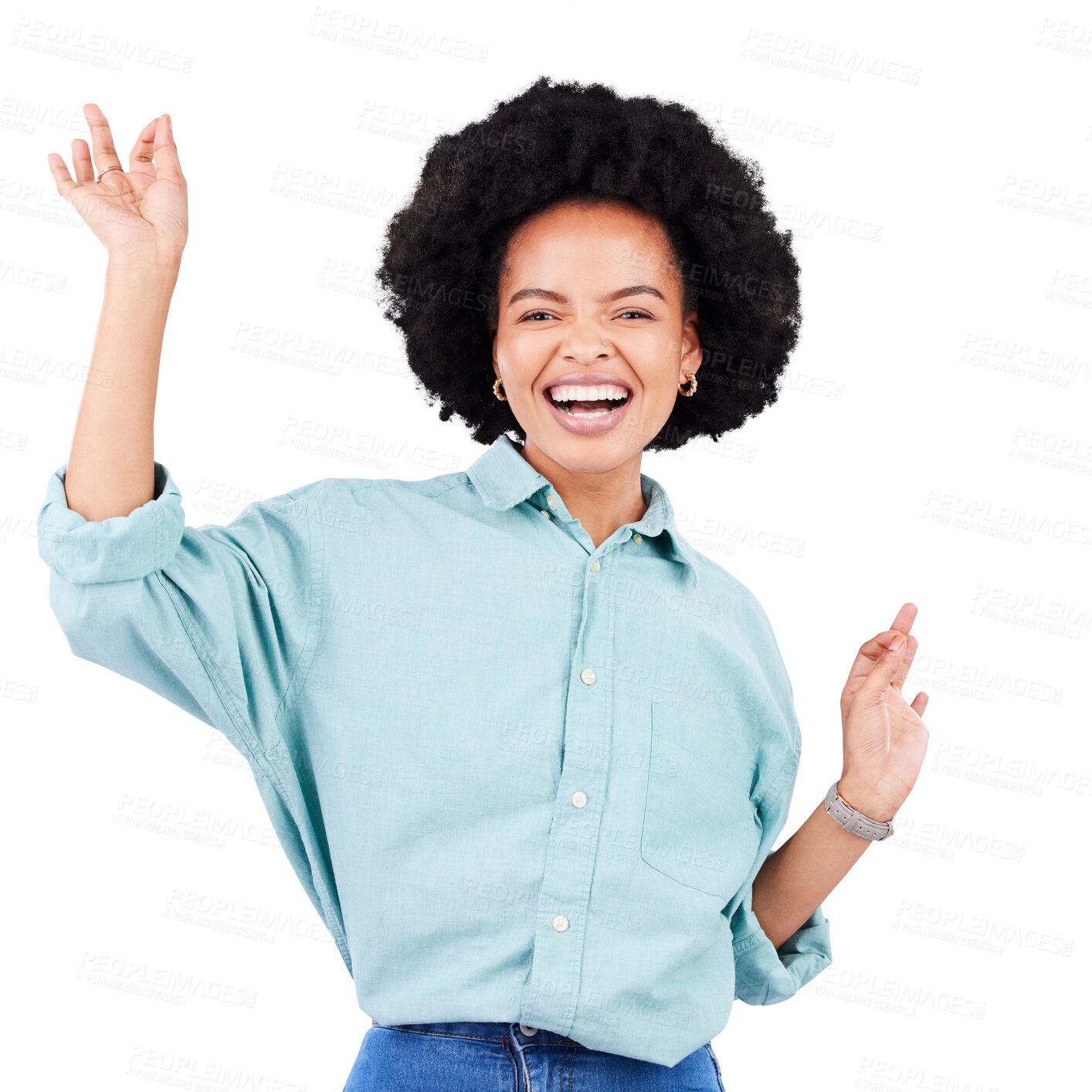 Buy stock photo Black woman, ok hands and portrait with peace, smile and cheerful girl isolated on a transparent background. Female person, zen and model with celebration, excited and happy with png, sign or perfect