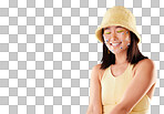 Mockup, happy and woman with eyes on her face isolated on a yellow background in a studio. Carefree, smile and Asian model with a playful, funny and comic product for facial expression with space